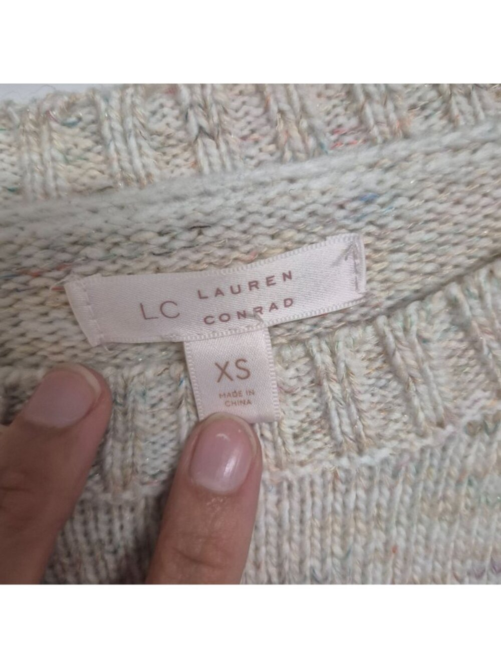 LC Lauren Conrad Women's Cream Festive Sweater Size XS - Picture 3 of 6